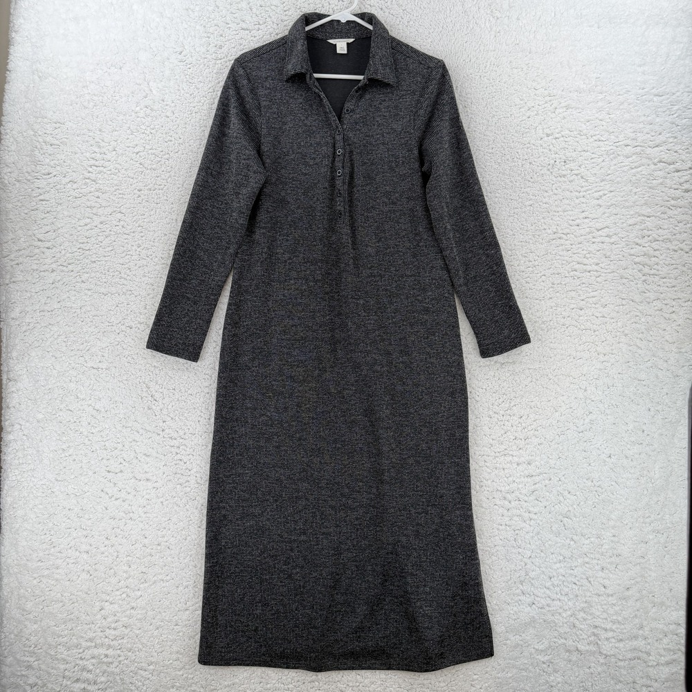 Caslon Dress Womens Large Gray Striped Collared Knit Shirt Midi Long Sleeve